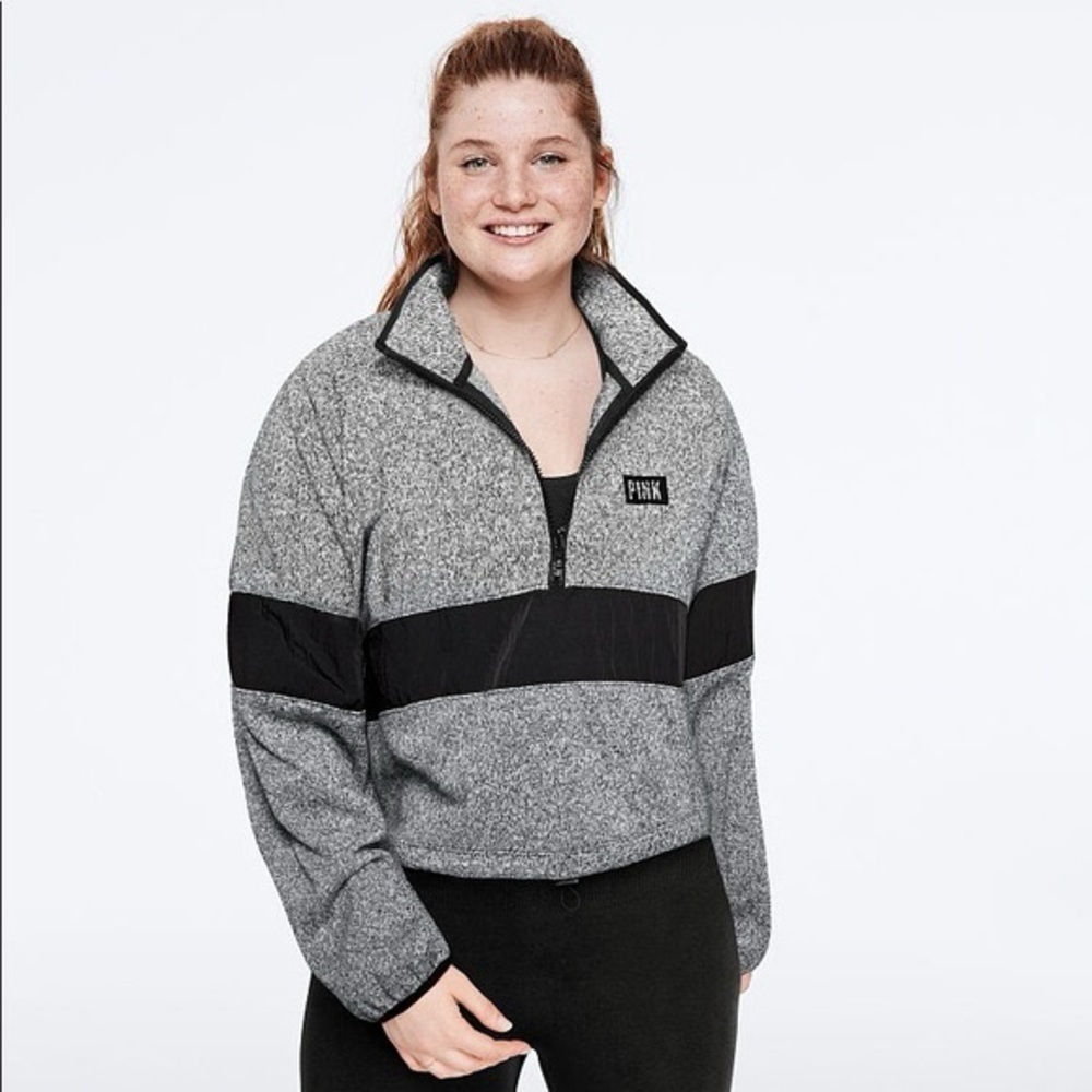 PINK Victoria's Secret Heathered Gray and Black Half-Zip